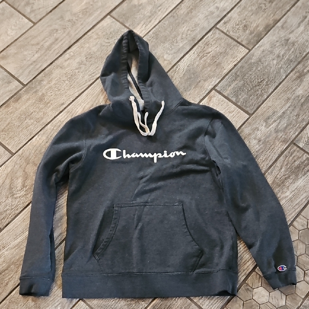 Champion Dark Gray Pullover Hoodie with White Script Size Laege